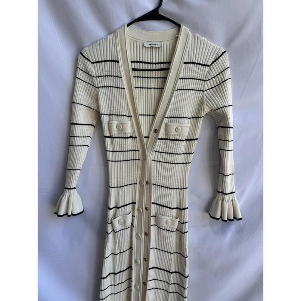 Sandro White Striped Knit Maxi Dress Size 38 - Picture 5 of 7